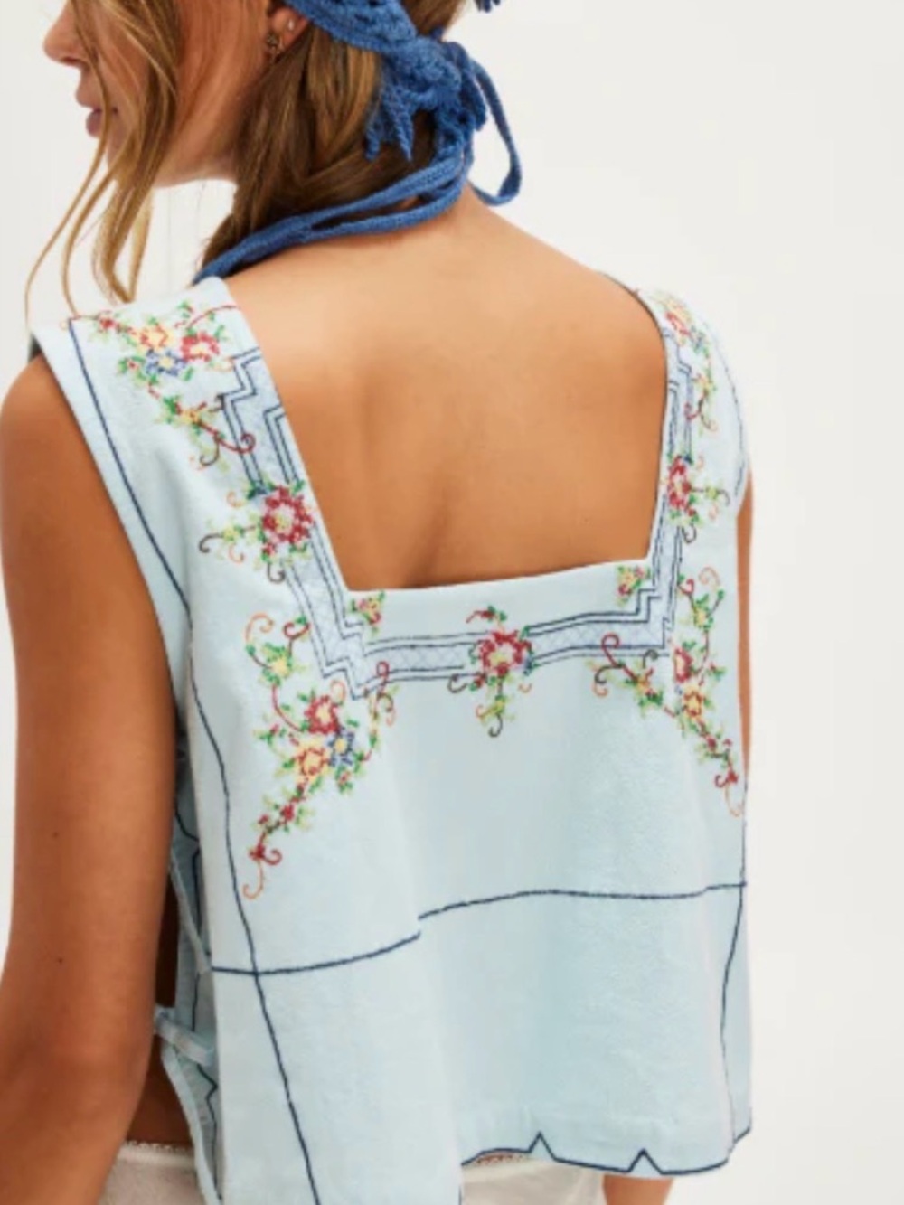 Light Blue Embroidered Square-Neck Women's Top - Picture 2 of 2
